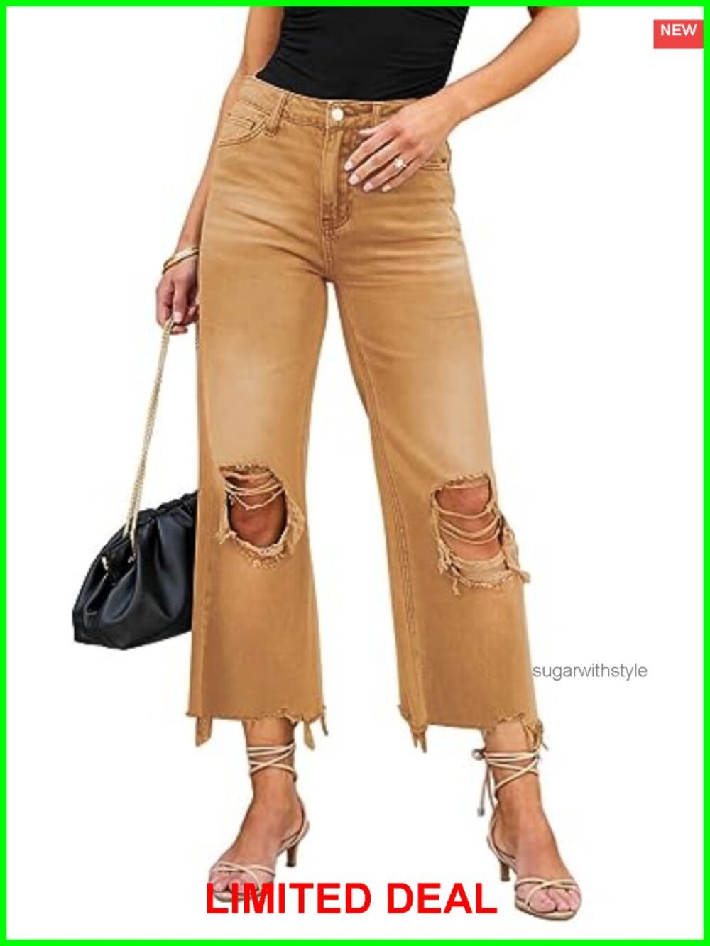 High Waisted Ripped Flare Jeans Women Casual Distressed Raw Hem Denim